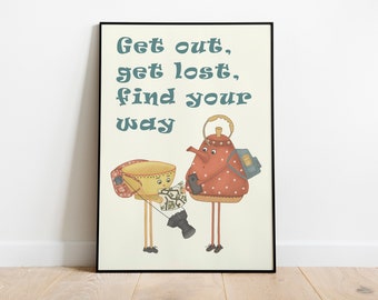 Quirky Lost Travellers Kitchen Art Print | Sizes A5, A4 and A4 | Unframed