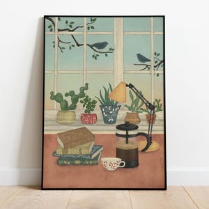 Vista da janela | Presente perfeito para jardineiros, leitores e sonhadores | Arte de parede | Tamanhos A5, A4 e A3 | Sem moldura | Presente para casa | Decoração para cantinho de leitura