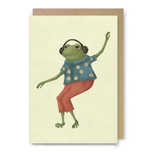 Tarjeta de felicitación de rana bailarina / Cumpleaños / Celebración / Tamaños A6, 5 x 7 pulgadas / Sobre incluido