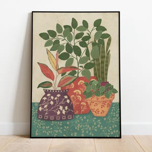 Plantas em Vasos | Pôster Vibrante para Amantes da Natureza | Presente Perfeito para Jardineiros | Arte de Parede | Presente para Casa | Tamanhos A5, A4 e A3 | Sem Moldura