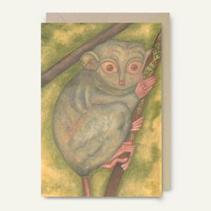 Carte de vœux | Tarsier | Taille A6 et 5x7 pouces | Vide à l'intérieur | Enveloppe incluse