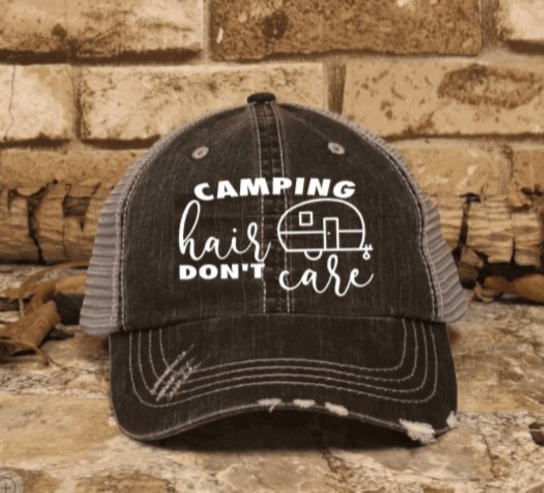 Camping Hair Don't Care Distressed Women Trucker Hat, Messy Hair Hat ...