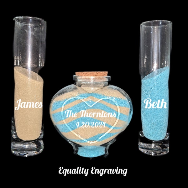 Unity Sand Ceremony Set, Engraved 3 piece set, Blending of the Sands, LGBTQ Queer Wedding, Unique Wedding Gift, Personalized, FREE SHIPPING