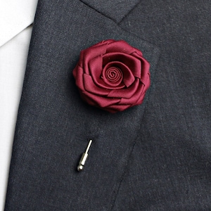 Burgundy Wedding Lapel Flower , Rose Lapel Pins Men , Mens Flower Lapel , Boutonniere Pin. Gold Men Suit Buttonhole , Bulk Lapel Pin set of