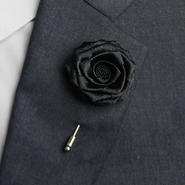 Handmade Gothic Black Rose Lapel Pins Men , Man's Wedding Lapel Flower Pin for Groomsmen Groom , Bulk Buttonholes Man Suit Pin Flower set of