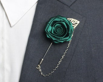 Lapel Pin Chain , Emerald Green Suit Lapel Chain , Wedding Lapel Pins Men for Groomsmen , Buttonholes Flower , Rose Lapel Pin Set of 8 9 10