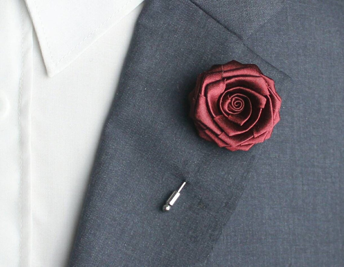 Burgundy Wedding Lapel Flower Rose Lapel Pins Men Mens | Etsy