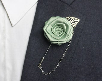 Sage Green Lapel Pin Chain , Suit Lapel Chain , Rose Wedding Lapel Pins Men for Groom Groomsmen , Boutonnieres Flower , Lapel Pin Set of 10