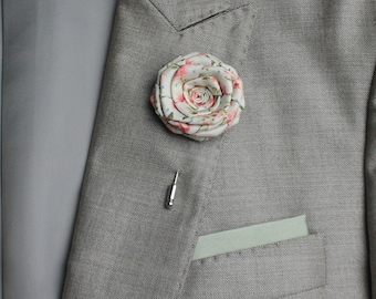 Mens Lapel Pins Set with Matching Pocket Square for Wedding, Groom, Groomsmen Gift Ideas , Boutonniere Flower .