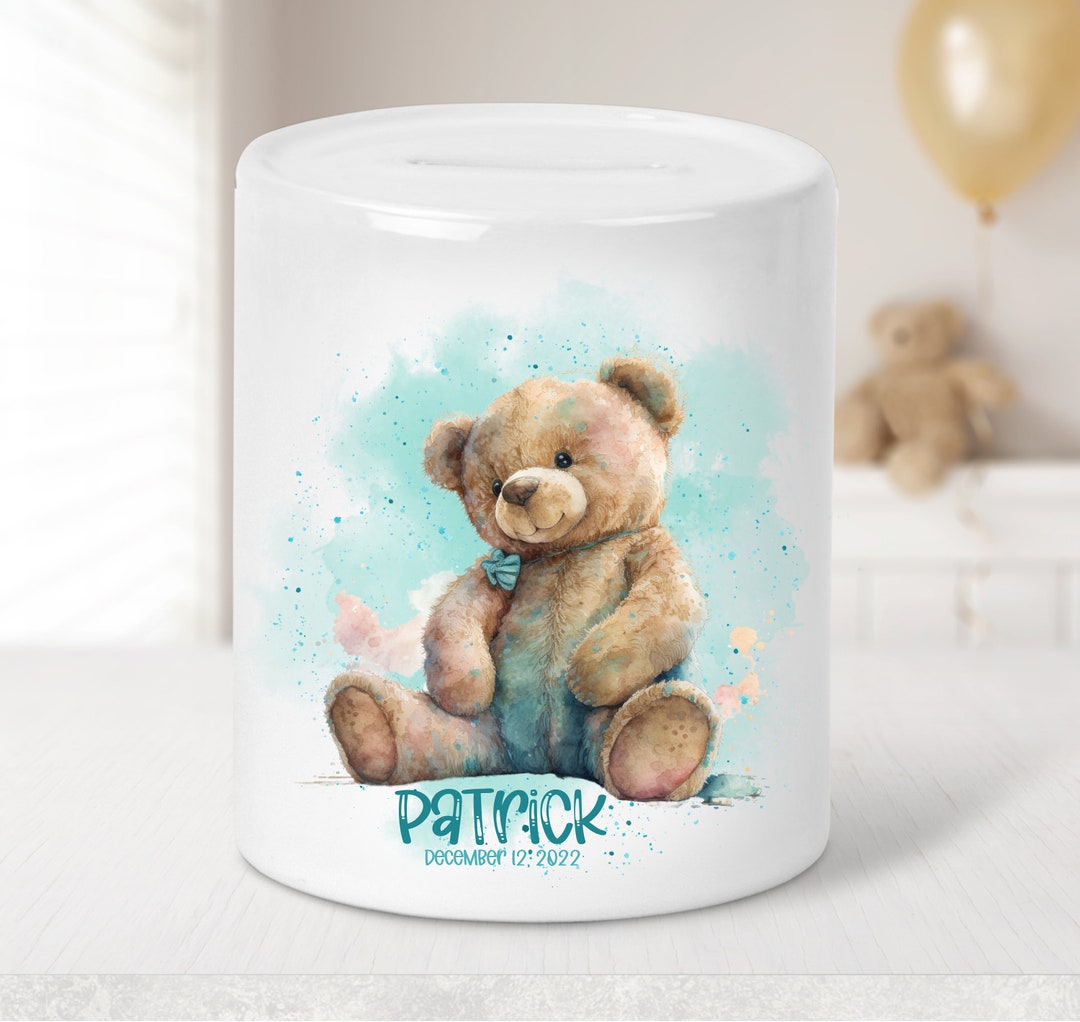Personalized Bank for Boys, Teddy Bear Bank, 1st Birthday Gift for Baby