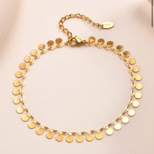 Gold Plated Stainless Steel Anklet: Coin Tassel Bracelet