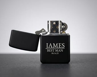 Personalized Lighter — Custom Engraved Groomsmen Gift, Matte Black Lighter, Best Man Gift, Wedding Party Gift for Him