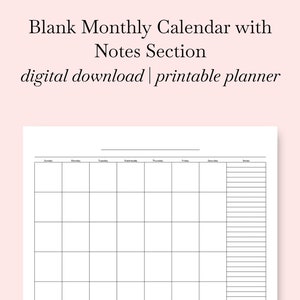Puede incluir: Un calendario mensual imprimible con una sección de notas. El calendario tiene un diseño de cuadrícula con espacios para cada día de la semana. La sección de notas está a la derecha del calendario y tiene espacios rayados para escribir.