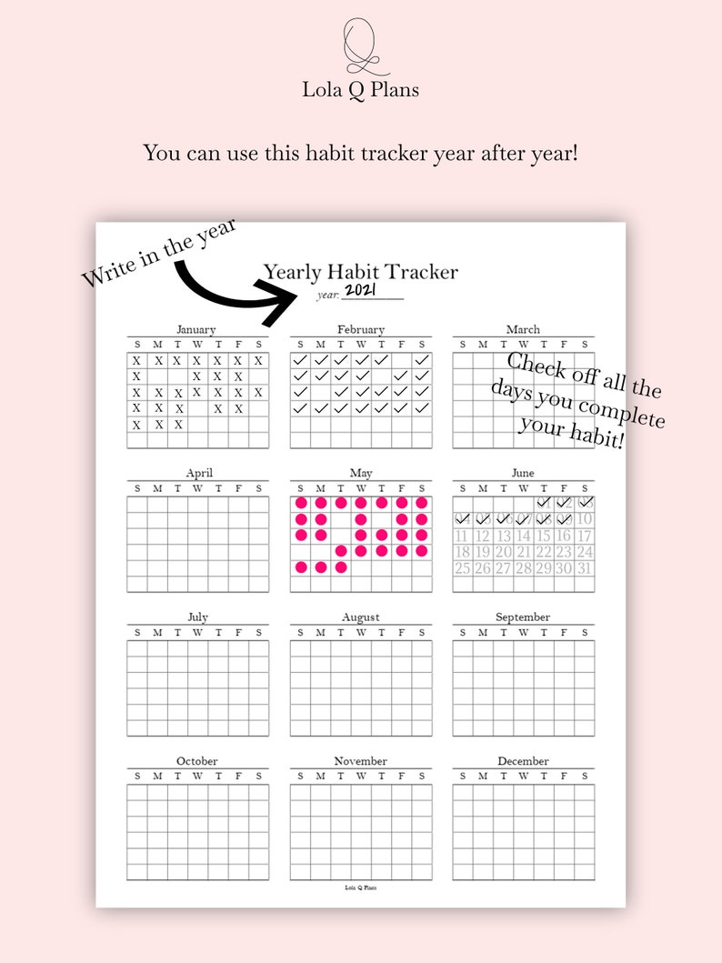 Yearly Habit Tracker Printable With Months | Yearly Habit Planner ...
