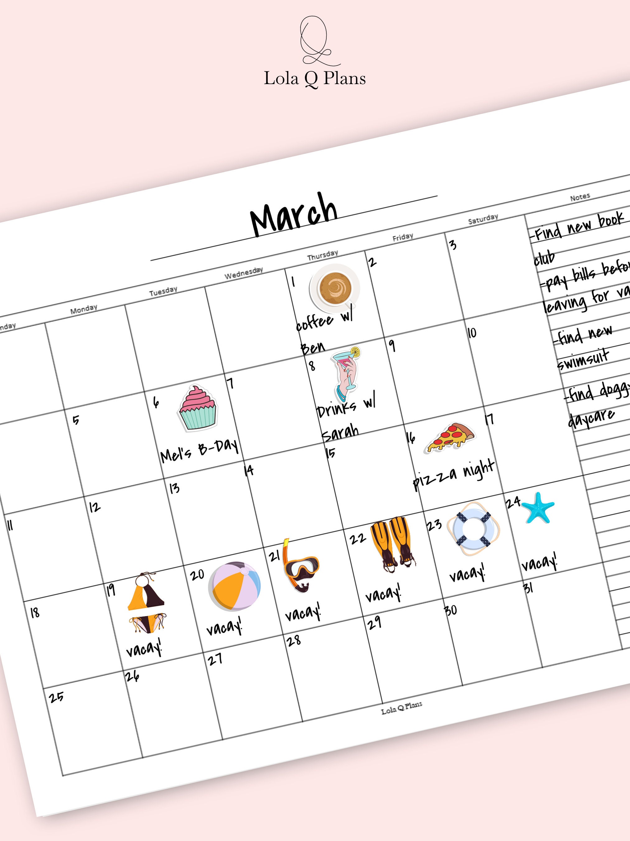Printable Monthly Calendar With Notes Section | Calendar Insert ...