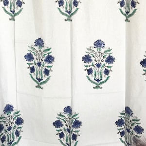 Blauer Mughal Print Baumwollvorhang: Handblocking Boho-Dekor