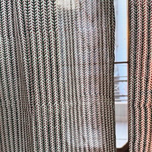 Red Botanical Striped Curtains: Indian Hand Block Print, Semi-Sheer Cotton