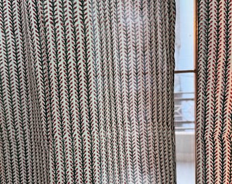 Red Botanical Striped Curtains: Indian Hand Block Print, Semi-Sheer Cotton