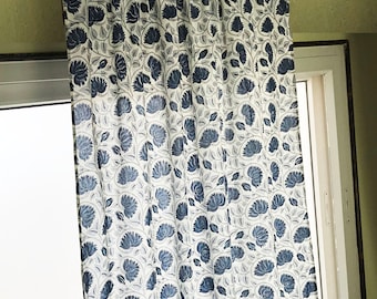 Katoenen blokgeprinte katoenen gordijnen: boho bloemen semi-transparant Indiaas ontwerp