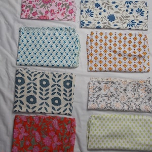 Hand Block Printed Cotton Fabric Remnants: Indian Patchwork Scraps