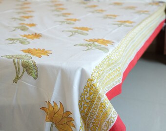 Yellow Wildflower Block Print Bedsheet: Indian Mughal Design Cotton Bedding