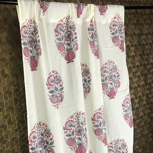 Indian Block Print Cotton Sheer Curtain Panel: Bohemian Rod Pocket Curtains