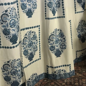Blue Buta Cotton Curtain: Bohemian Indian Block Print Panel