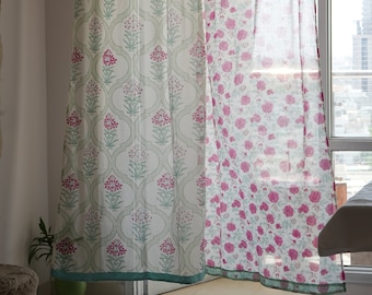 Sheer White Cotton Curtains: Indian Block Print Bohemian Drapes