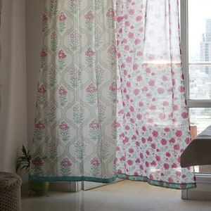 Sheer White Cotton Curtains: Indian Block Print Bohemian Drapes