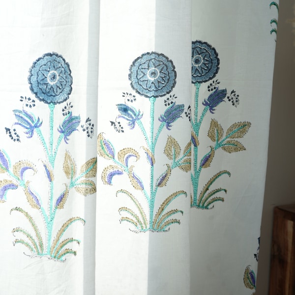 Cotton curtain on sheer fabric with rod pocket curtains/custom panel/indian sheer curtains with bohemian print curtain of block print design