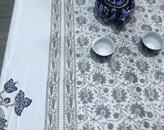 Floral Print Tablecloth: Light Steel Blue & Grey Farmhouse Table Cover