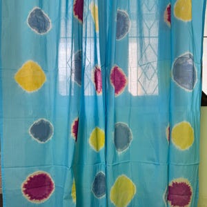 Blue Tie-Dye Cotton Curtain: Colorful Circle Sheer Panel