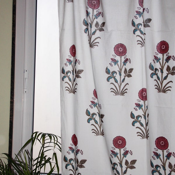 Rideaux de chalet indiens/Rideaux de poche à tige/peuvent être personnalisés/Rideaux transparents imprimés/Rideaux Boho pour fenêtres/rideaux imprimés floraux rouges