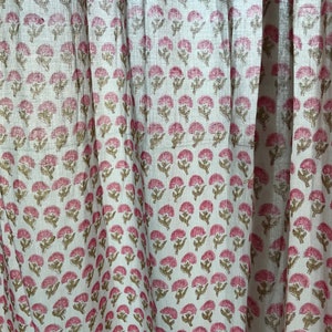 Cotton Sheer Curtains: Indian Block Print Floral Rod Pocket Panel