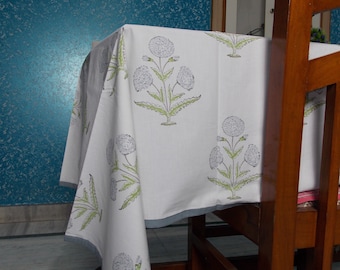 Indian Block Print Tablecloth: Blue Floral Cotton Table Cover