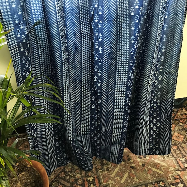 Bohemian block print curtains/Indigo sheer cotton curtains/Indian design living room cotton curtains/Blue curtains for doors curtains