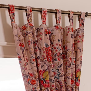 Floral Print Velvet Curtains: Botanical Indian Design, Set of Two