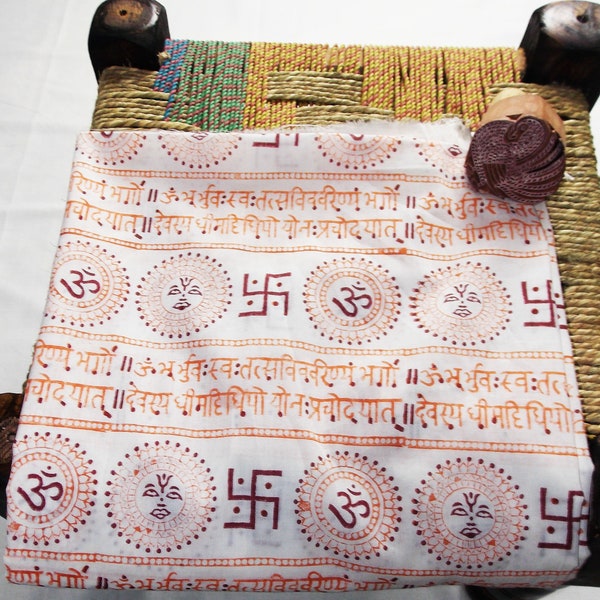 Om print fabric for Sarong -Pareo - Swastik yoga fabric - Indian mantra print cloth - Hand block print cotton fabric - prayer fabric by yard
