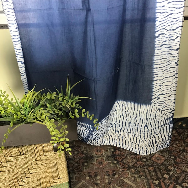 Indian shibori curtains in indigo/natural blue block printed curtains for bedroom/Farmhouse curtain/Transparent curtains/Bohemian drapery