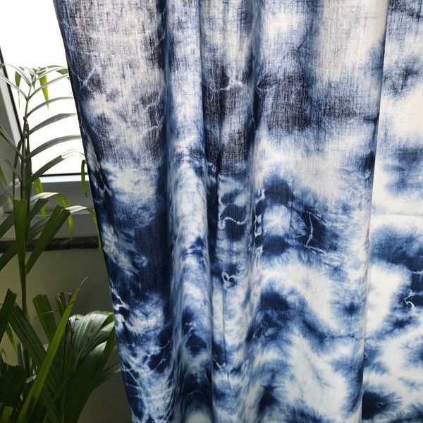 Natural tie dye curtains for bedroom/Bohemian drapery in indigo print/Can be customized/Indian curtain for transparent view/Shibori curtains