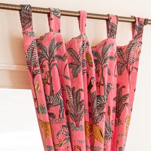 Hot Pink Velvet Curtains: Wildlife Print Cotton, Set of Two