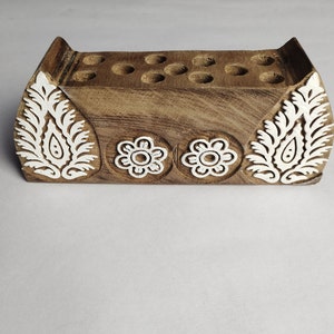 Handgefertigter Stifthalter / Holzblock Handwerk / Holzstempeldruck auf Stoff / Tattoo, Henna und Kekse / Premium Holz Stifthalter
