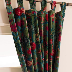 Wildlife Bird Print Velvet Curtain: Indian Floral Design