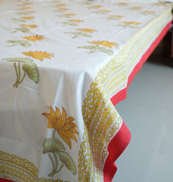 Yellow Wildflower Block Print Bedsheet: Indian Mughal Design Cotton Bedding