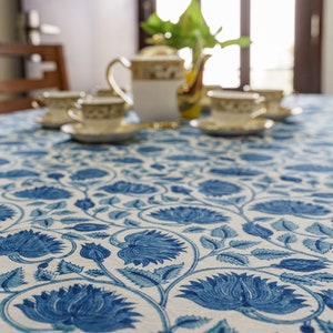 Indian Block Printed Cotton Tablecloth: Floral Dining Table Cover