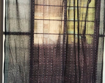 Hand Block Printed Cotton Sheer Curtains: Striped Indian Design