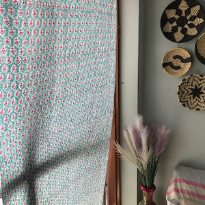 Hand Block Printed Cotton Curtain: Bohemian Mughal Buti Sheer Panel