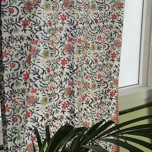 Mughal Print Canvas Curtains: Indian Block Print Drapes