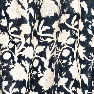Indigo Floral Curtain: Bohemian Hand Block Print, Semi-Sheer Window Panel