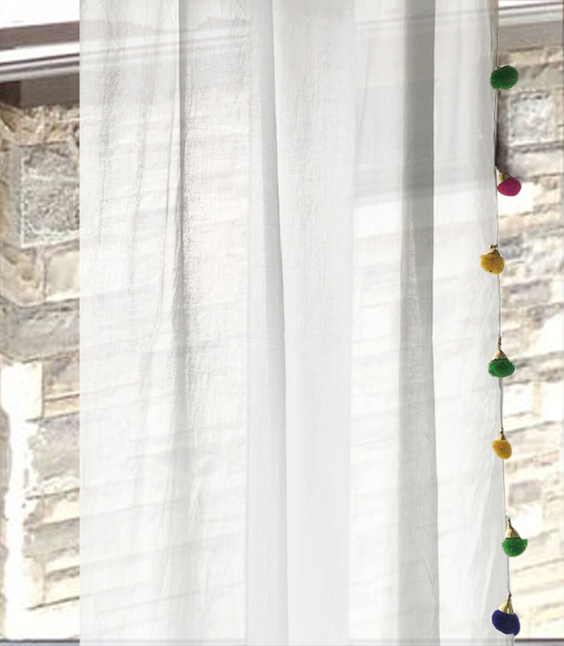 Classic White Cotton Curtain With Pom Pom or Tassel Trim /boho Etsy UK
